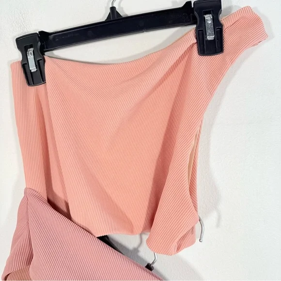 Beach Riot Carlie Blush Pink Ribbed One Shoulder Side Tie One Piece Swim Medium - Picture 6 of 13